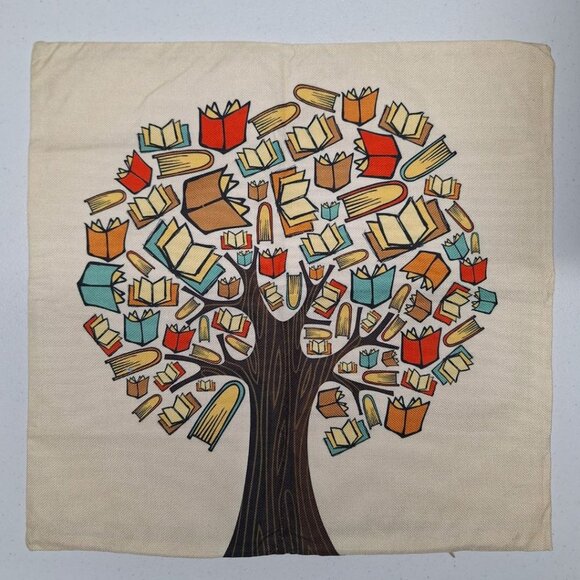 Pillow Case Cover Book Tree Reading Worm Nerd 17 Inch Square Zip Teacher Library - Picture 3 of 4